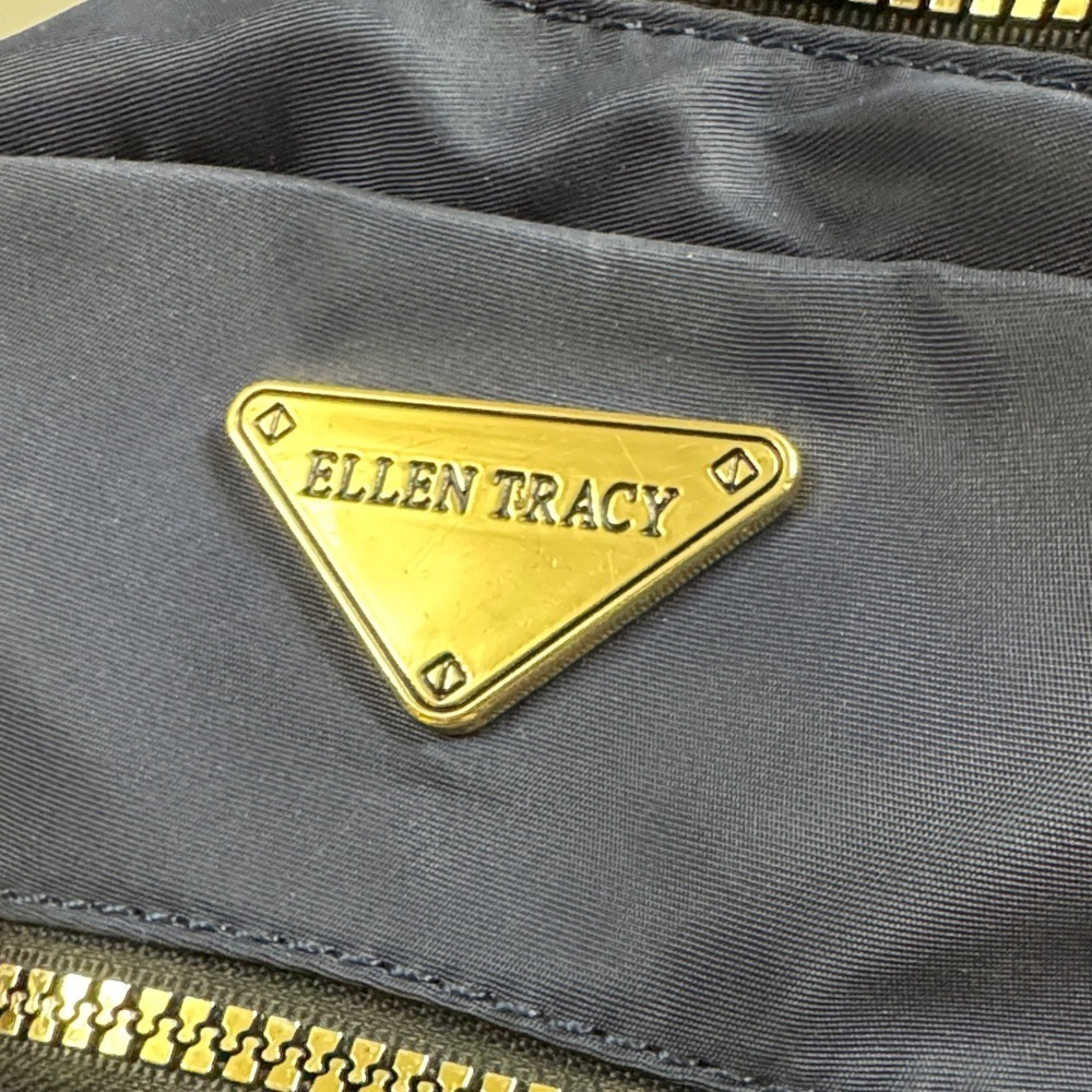 Ellen Tracy Navy Nylon Backpack with Gold Hardware EUC - Picture 3 of 17